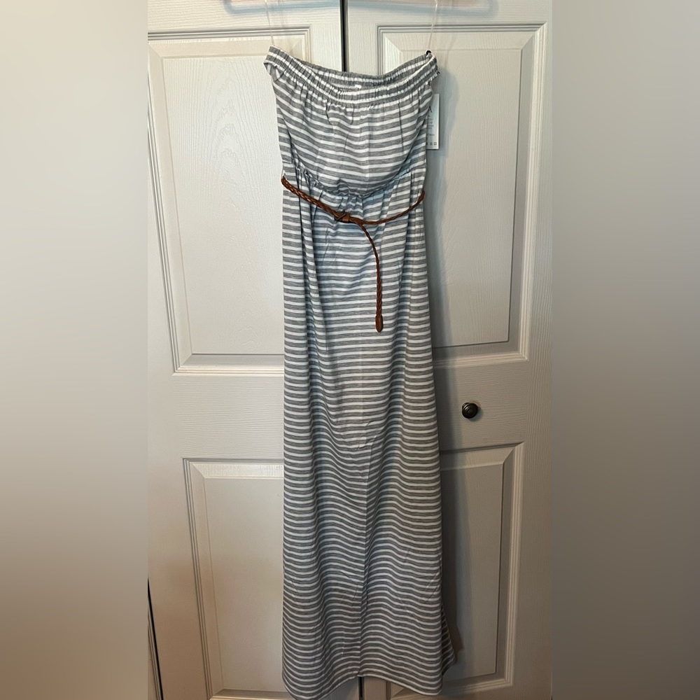 Gray and White Icon Apparel Strapless Dress